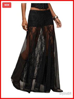 Sheer Maxi Skirt Polka Dot Ruffle Boho Gothic See Through Long